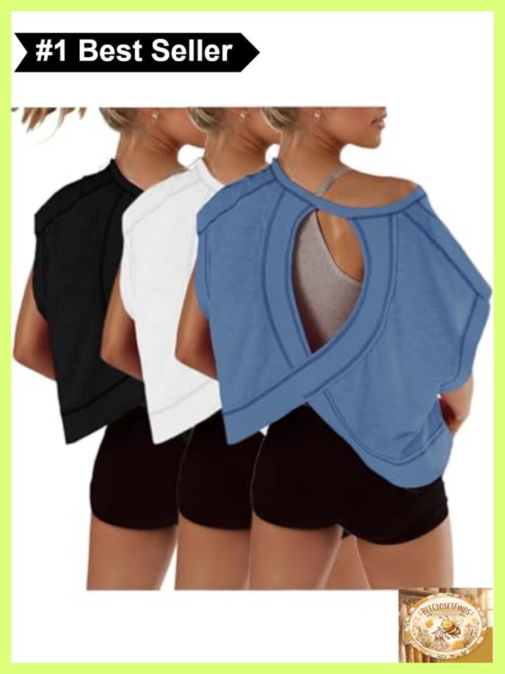 Womens 3 Pack Open Back Crop Tops Short Sleeve Workout Gym Yoga Tees